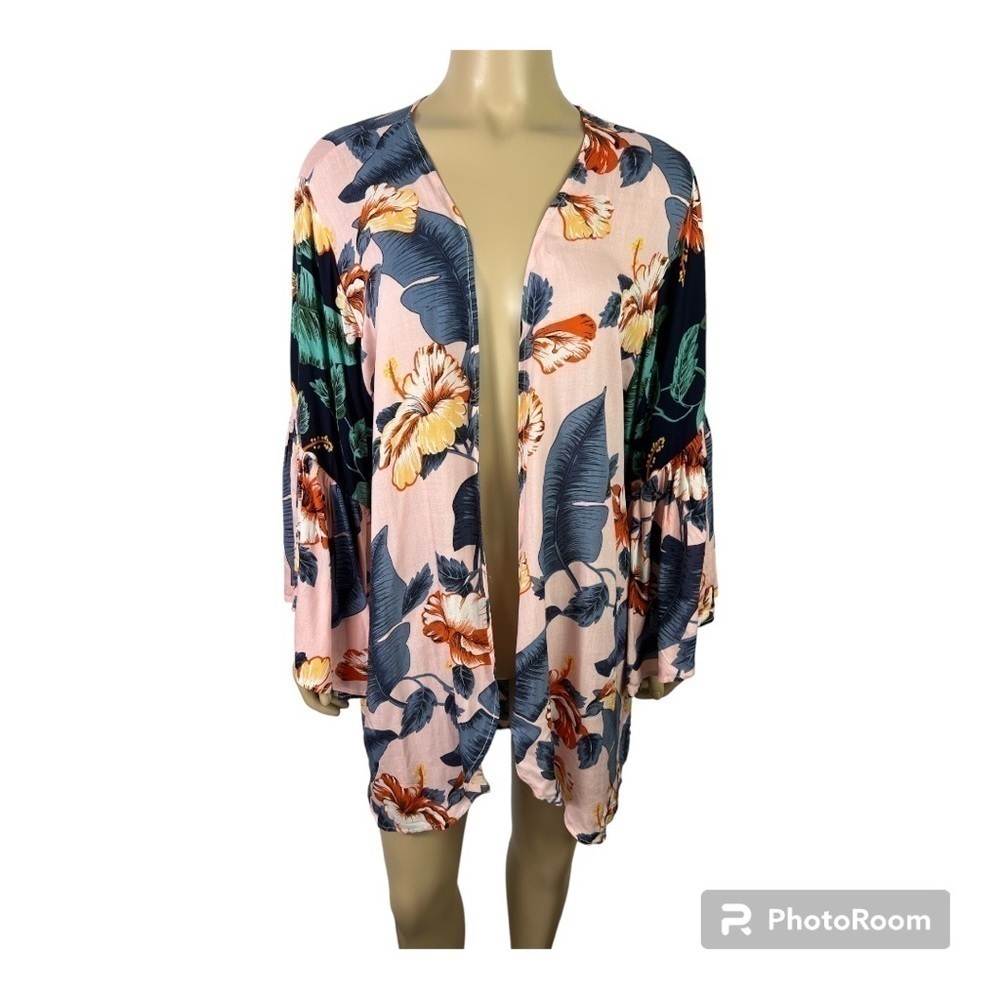 Tropical Print Balloon Sleeve Kimono Pink OSFM - New with Tags